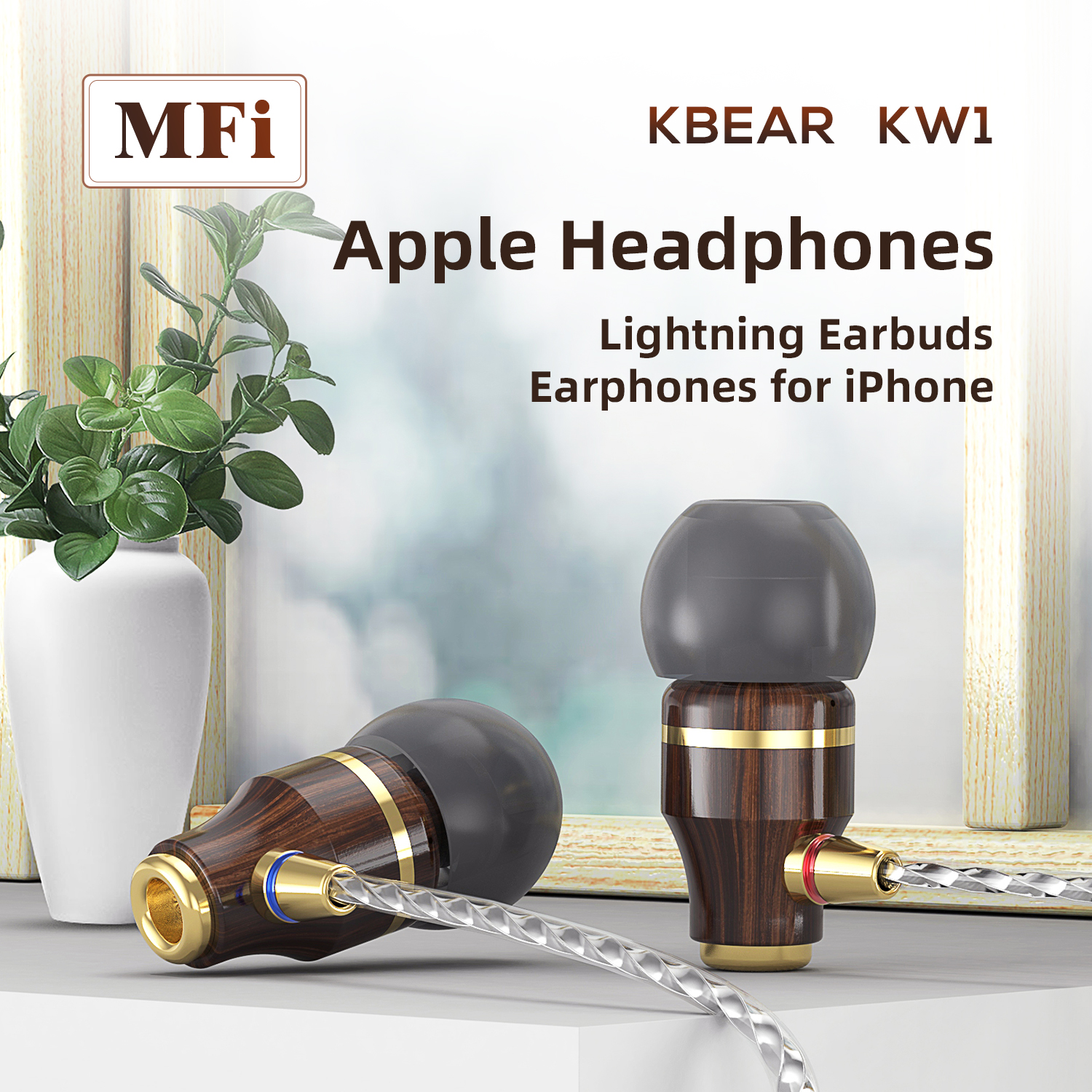 Wired Earphone Lightning - KBEAR KW1 Wooden Single DD In-Ear