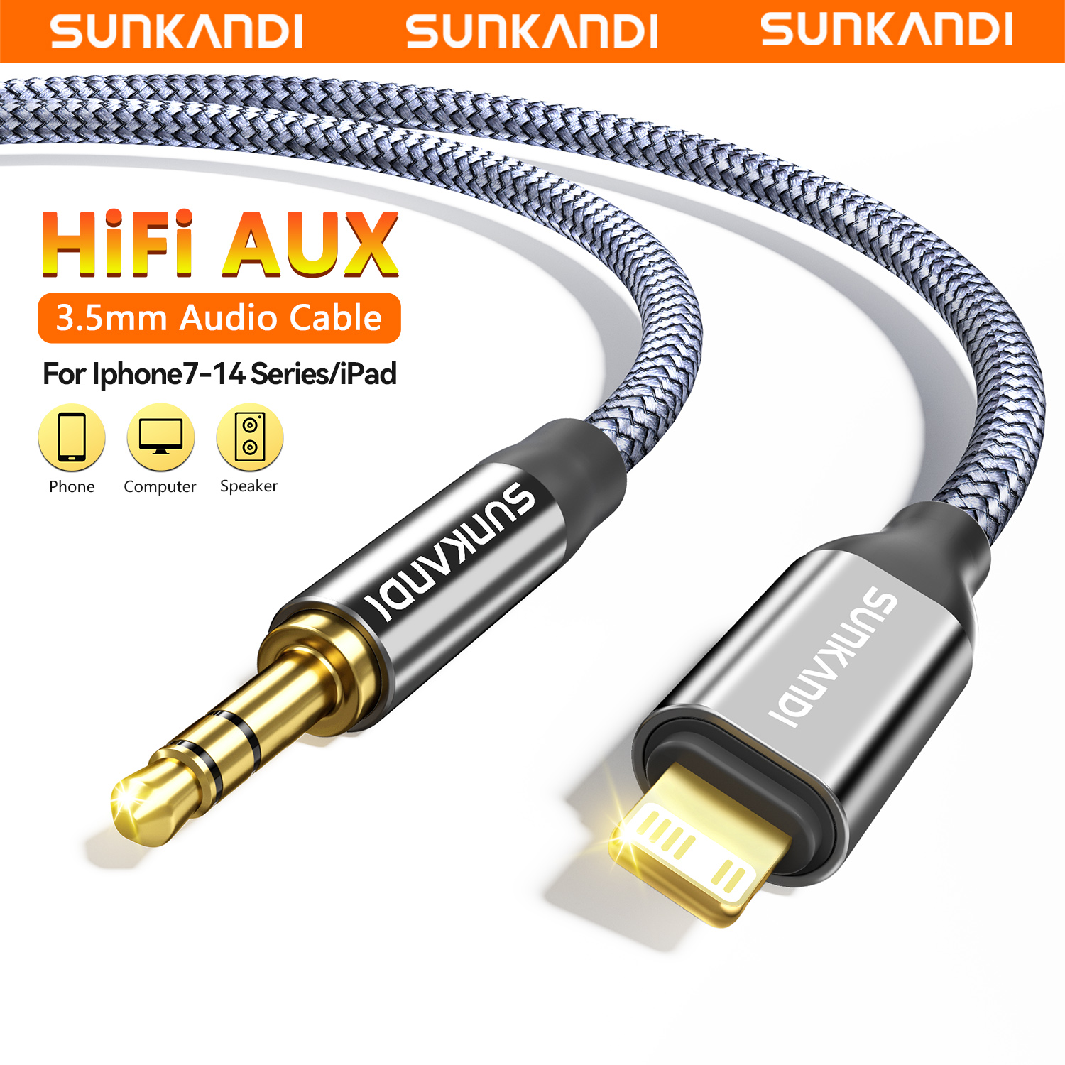 SUNKANDI AUX audio Cord,Lightn - Wired Earphone Lightning ulasan dan harga