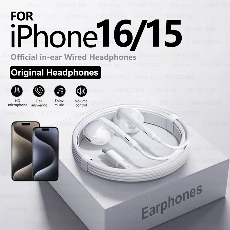 Wired Headphones For iPhone 16 - Wired Earphone Lightning ulasan dan harga